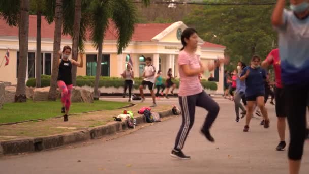 Fitness Dance Aerobica Lumphini Park Bangkok Thailandia Wide Shot — Video Stock