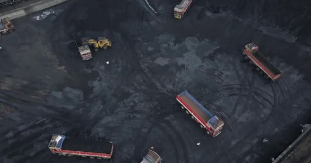 Rakodó Légi Kilátása Teherautók Rakodása Mangalore Szénterminálnál Karnatakában Indiában — Stock videók
