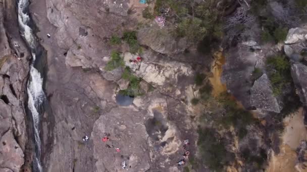 Aerial Birds Eye Pov River Waterfall Rocks — Stock video
