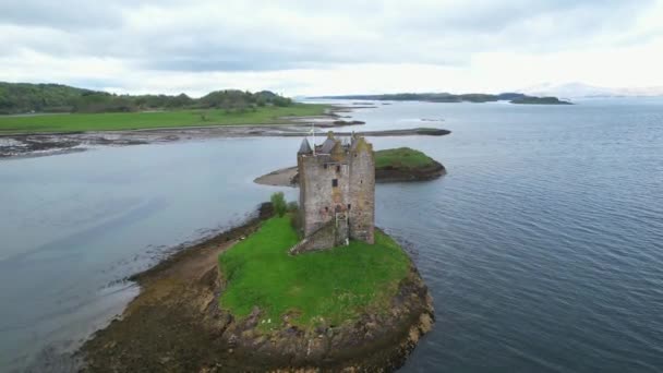 Вид Воздуха Замок Сталкер Шотландии — стоковое видео