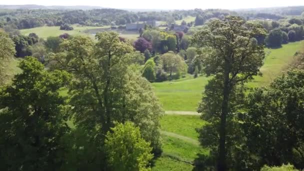 Leeds Kasteel Kent Engeland Drone Antenne Onthullen Door Bomen — Stockvideo