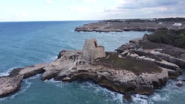 Archäologische Stätte Torre Roca Vecchia Apulien Italien Luftaufnahme — Stockvideo