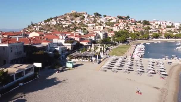 Astros Beach Old Castle Peloponnese Greece Aerial — Vídeos de Stock