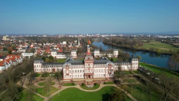 Вид Воздуха Исторический Музей Hanau Schloss Philippsruhe Солнечный Весенний День — стоковое видео