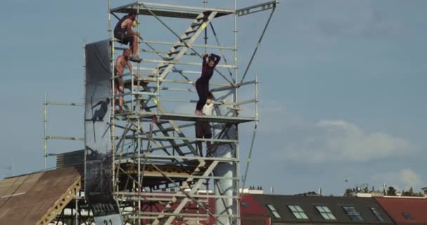 High Diving Prague Vltava River — Stock Video