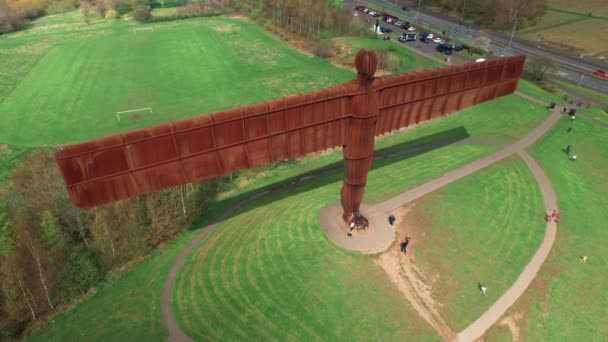 Aerial View Angel North Popular Tourist Attraction Gateshead England — Vídeo de Stock