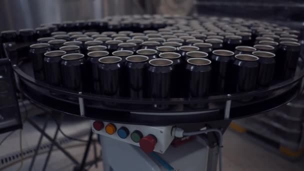 Beer Cans Moving Conveyor Beer Factory Close — Wideo stockowe