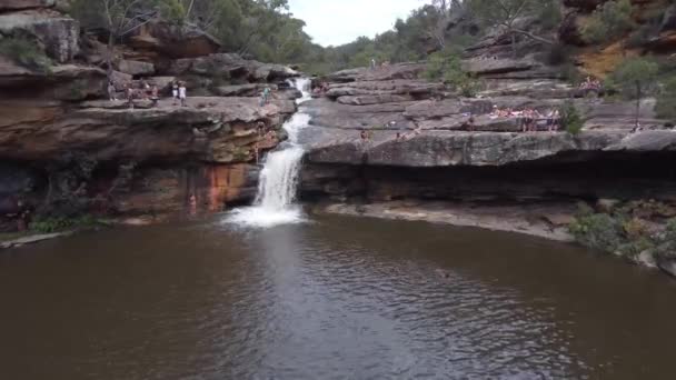 Aerial Footage People Jumping Waterfall — Stock Video