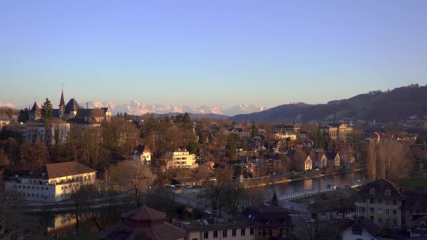 Bern View City Snow Capped Mountains Alps Background Switzerland — Stock Video