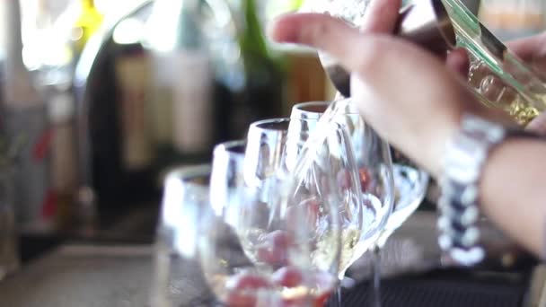 Person Pours Drink Glasses Restaurant — Stock Video