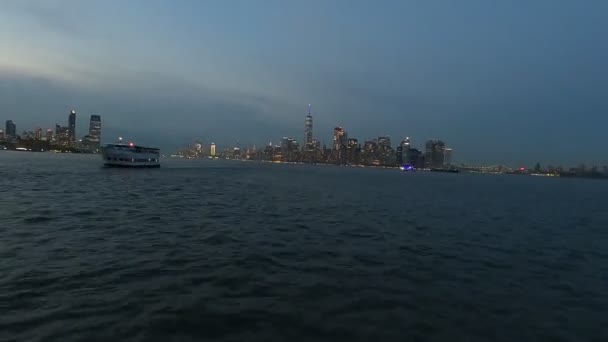 Vista Temporal Del Bajo Manhattan Desde Río Hudson — Vídeos de Stock