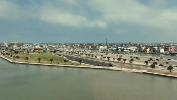 Letecký Pohled Přístav Park Port Aransas Texasu Oblačného Dne — Stock video