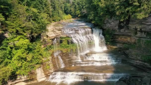 Luftaufnahme Des Cummins Wasserfalls Einem Sonnigen Sommertag Tennessee Nashville — Stockvideo