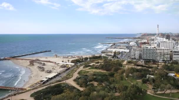 Tel Aviv Israël Vanuit Lucht Uitzicht Hilton Beach Middellandse Zee — Stockvideo