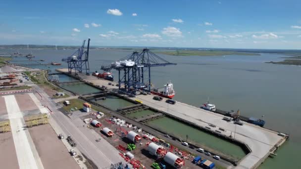 London Thamesport Container Port Folyó Medway Kent Egyesült Királyság Drón — Stock videók