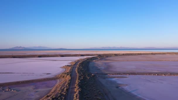 Pink Salt Lake Utah Drohne Steigt Morgen Über Einer Lebendigen — Stockvideo