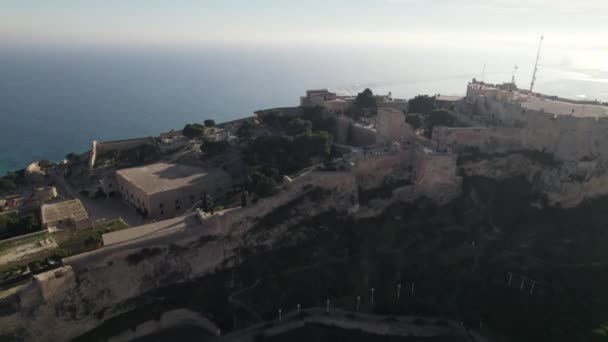 Majestic Drone View Santa Brbara Castle Overlooking Mediterranean Sea — Video