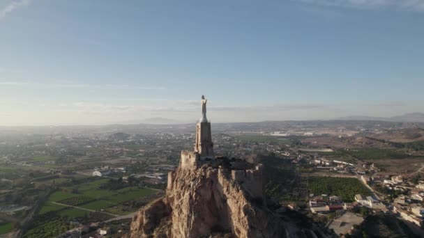 Estátua Monumental Cristo Monteagudo Múrcia Espanha Vista Aérea Para Frente — Vídeo de Stock