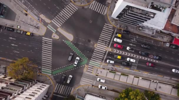 Cordoba Avenue Splitsing Buenos Aires Stad Bij Zonsondergang Argentinië Luchtfoto — Stockvideo