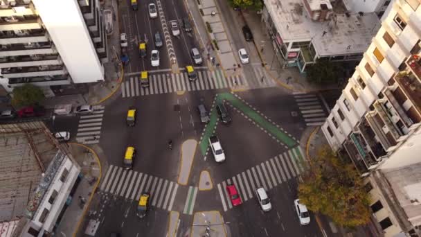 Bifurcación Urbana Avenida Córdoba Atardecer Ciudad Buenos Aires Argentina Arriba — Vídeos de Stock