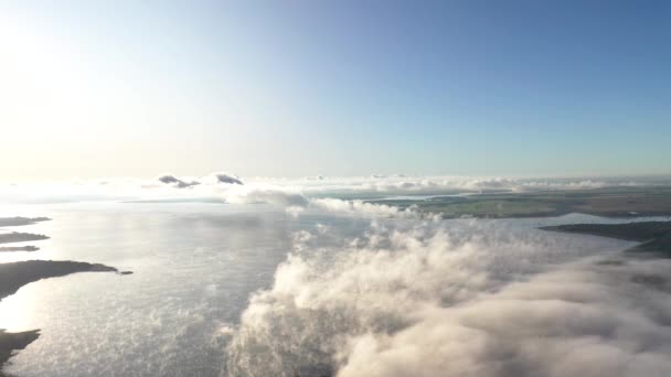 Aerial View Clouds Hydroelectric Power Plant Pond Fog Dawn — Stock Video