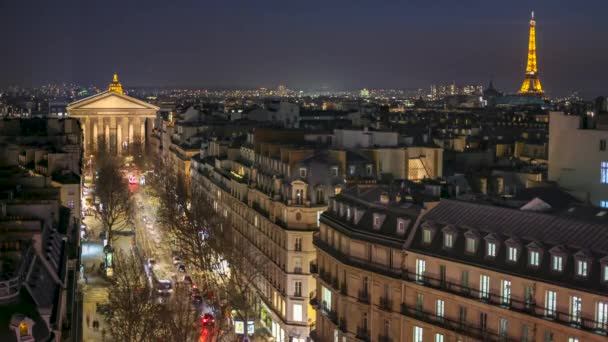 Beautiful Night Timelapse Busy Street Pantheon Museum Back Paris France — ストック動画