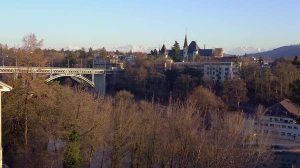 Bern Weite Sicht Auf Die Kirchenfeldbrücke Und Das Berner Historische — Stockvideo