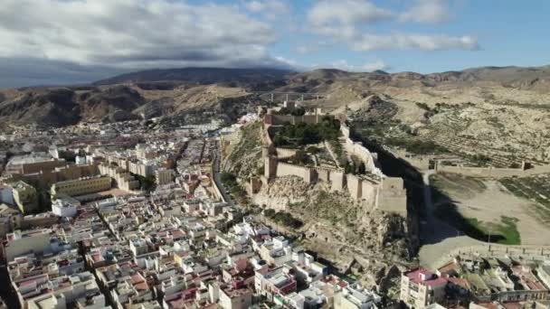 Almerya Duvarlı Alcazaba Arka Planda Kırsal Alan Spanya Hava Aracı — Stok video