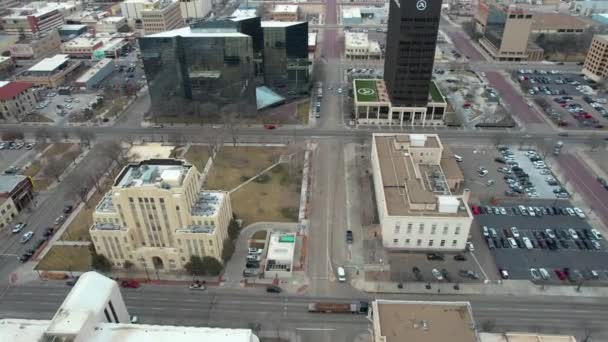 Amarillo Texas Usa Establishing Drone Shot Downtown Central Buildings Skyline — Stock Video