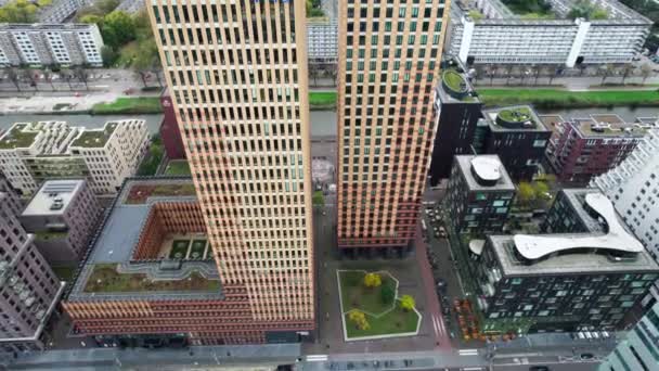 Aerial View Amsterdam Zuid Business Banking District Buildings Forward Day — Stock videók