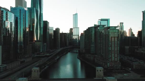 Hangulatos Chicago Skylines Légi Felvétel — Stock videók