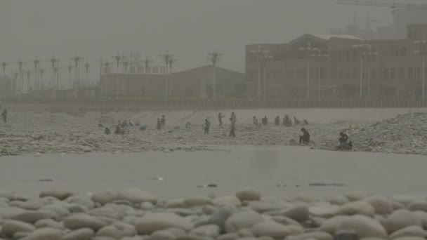 Hotan Vue Sur Ville Par Temps Tempête Sable Poussière — Video