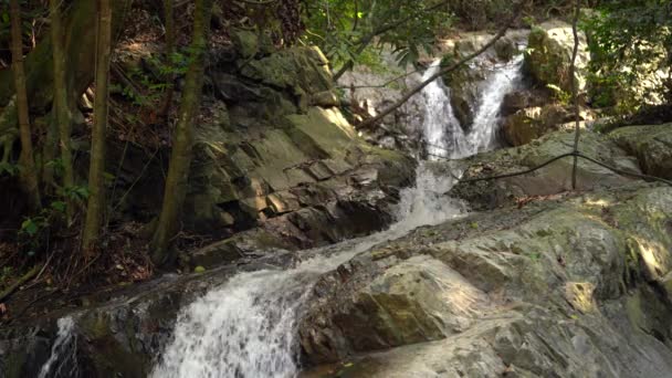 Küçük Şelale Kayalık Nehir Yatağının Üzerinde Akıyor — Stok video