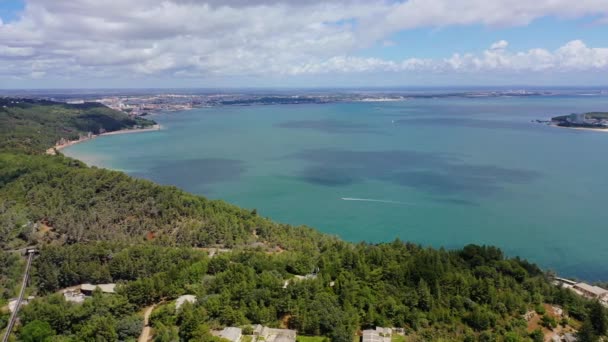 Vista Aérea Después Barco Costa Península Troia Setúbal Portugal Pan — Vídeos de Stock