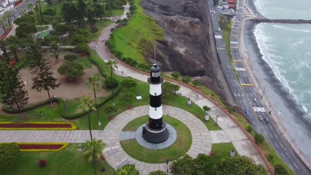 Drone Video Light House Miraflores Lima Peru Green Areas Can — Vídeo de Stock