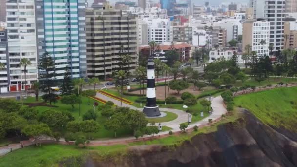 Drone Parallax Video Light House Lima Peru District Miraflores — Stockvideo