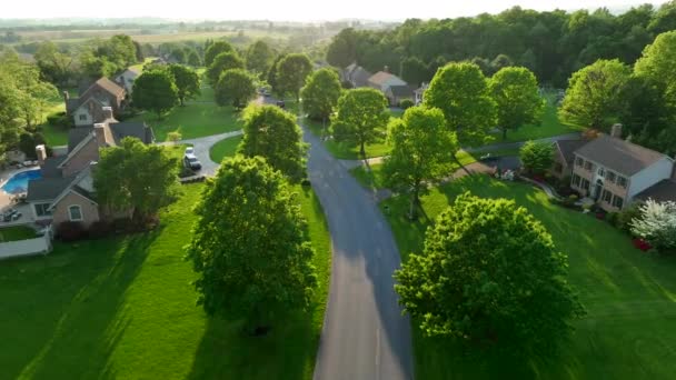 Alto Sorvolo Aereo Della Strada Del Quartiere Luce Dell Ora — Video Stock