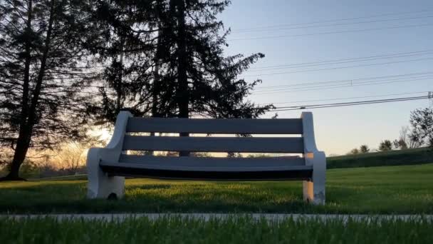 Local Sidewalk Bench Small Town — Stock Video