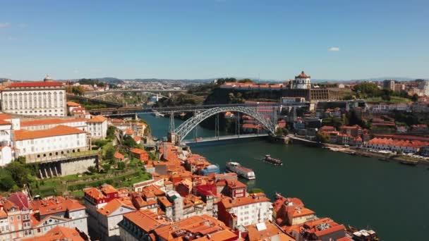 Drohnenaufnahmen Der Luis Brücke Des Douro Flusses Und Der Stadt — Stockvideo