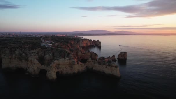 Beautiful Sunrise Portugal Coast Calm Morning Algarve Captured Drone — Vídeos de Stock