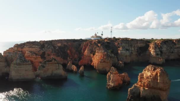 Portekiz Deki Algarve Sahili Boyunca Ponta Piedade Nin Kıyı Şeridi — Stok video