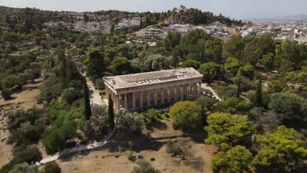 Aerial View Temple Hephaestus Ancient Agora Athens Greece Old Forum — Vídeos de Stock