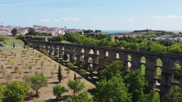 Luftaufnahme Vom Aquädukt Amoreira Elvas Portugal — Stockvideo