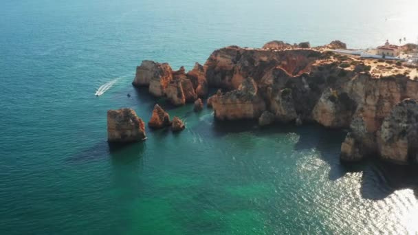 Vue Aérienne Des Falaises Ponta Piedade Algarve Portugal — Video