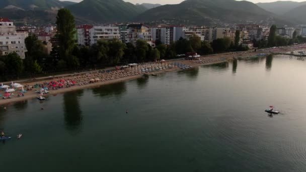 Panorama Dari Danau Ohrid Albania Kota Pogradec Balkan — Stok Video