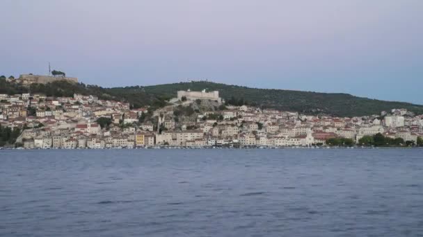 Day Night Time Lapse Sibenik Cityscape Skyline Croatia Adriatic Sea — 비디오