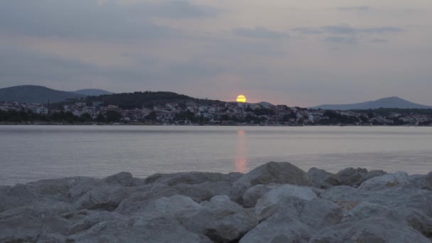 Coucher Soleil Été Dessus Des Collines Baie Sibenik City Croatie — Video