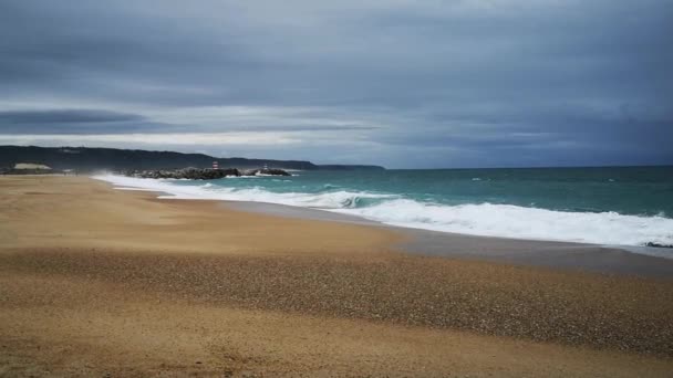 Sandy Beach Nazare Portugal — Vídeo de stock