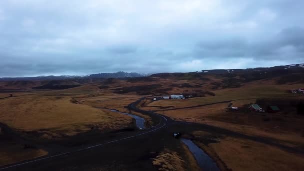 Aerial Landscape View River Flowing Iceland Highlands — Stock videók