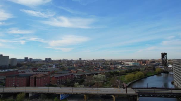 Florecientes Árboles Primavera Parque Del Dron Urbano Ecológico Ciudad — Vídeos de Stock